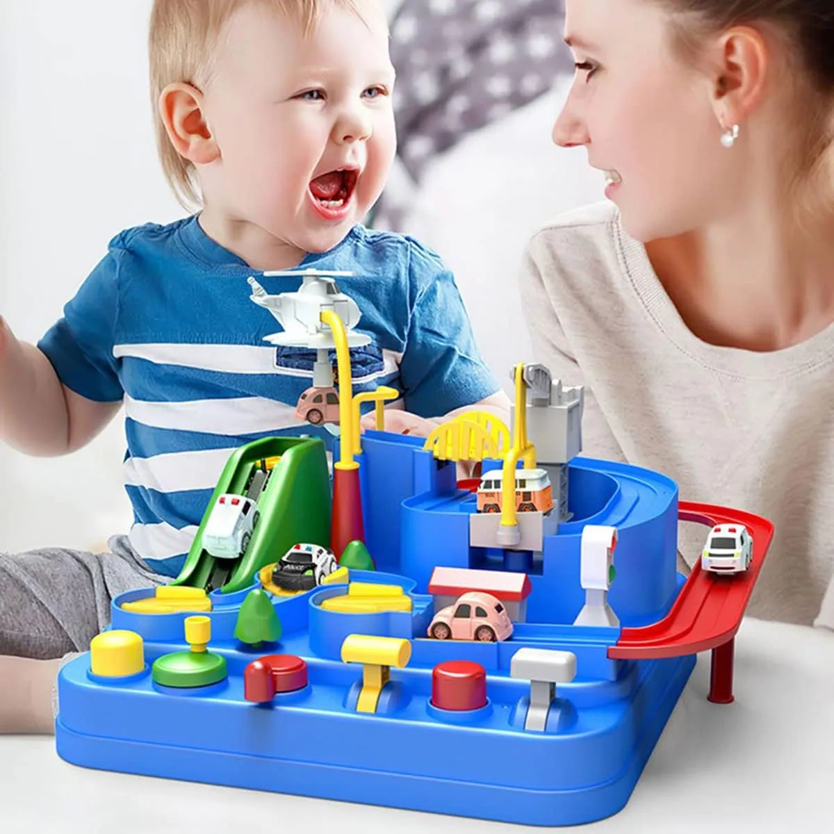 Car Race Tracks Parking Playsets for Toddlers (Blue) Car Rescue Adventure Toys undoubtedly harden element plow federalist substantiate for 3 4 5 6 7 8 Years Old,Race Car Tracks for Boys Girls,City Rescue Toy Set Montessori Toy 