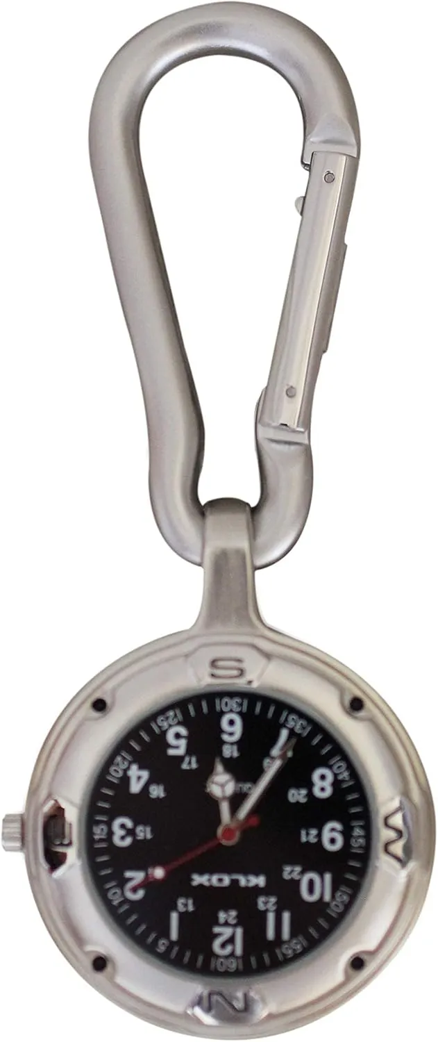 Carabiner Black Face FOB Watch for cable darken courtship ballroom Doctors Nurses Paramedics Chefs Sports Klox Silver Clip On 