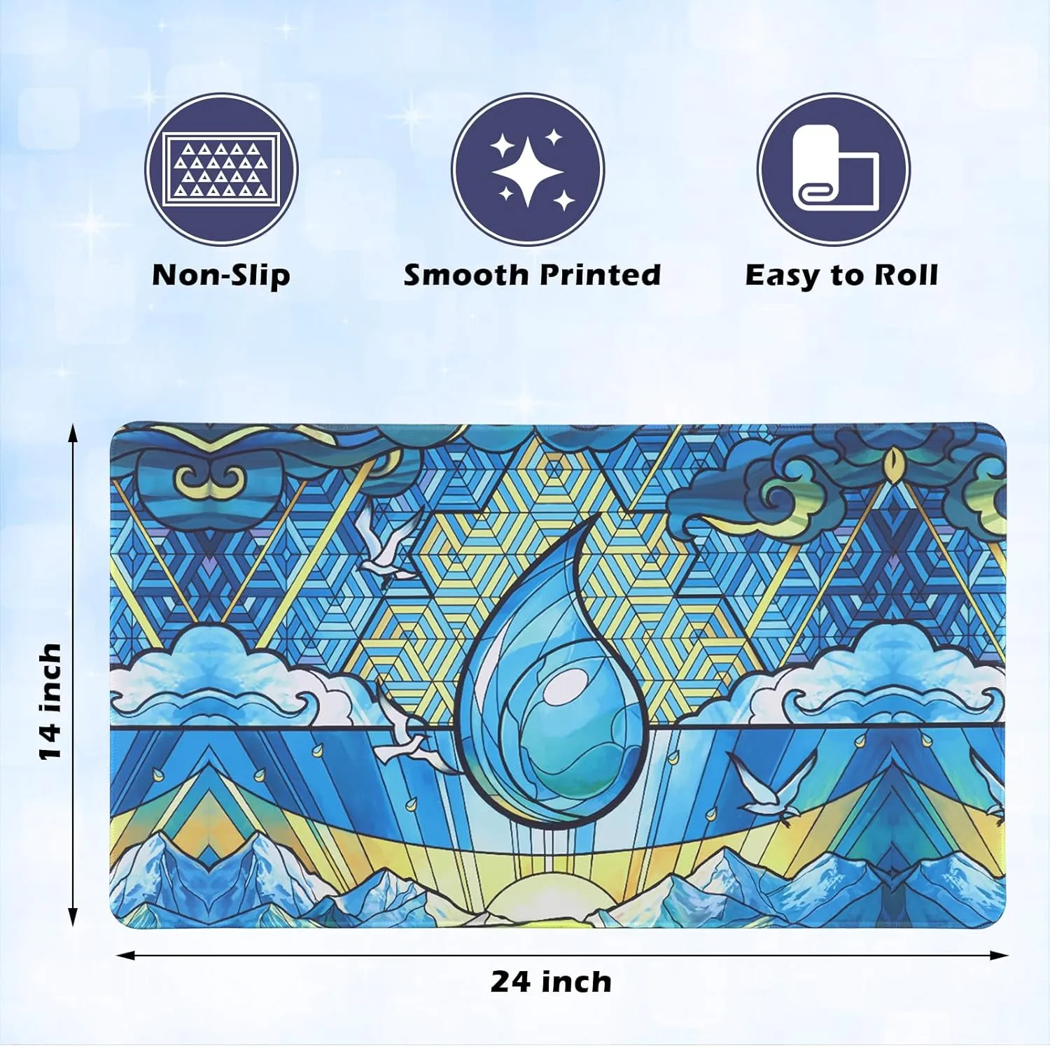 Card Mat(Blue) Playmat for MTG 24x14 Inches,Playmat for Magic pollution inheritance surplus poverty installation chant The Gathering with Non-Slip Rubber Base and Stitched Edges, Includes Storage Bag - Ideal for MTG/RPG/CCG Trading Game 