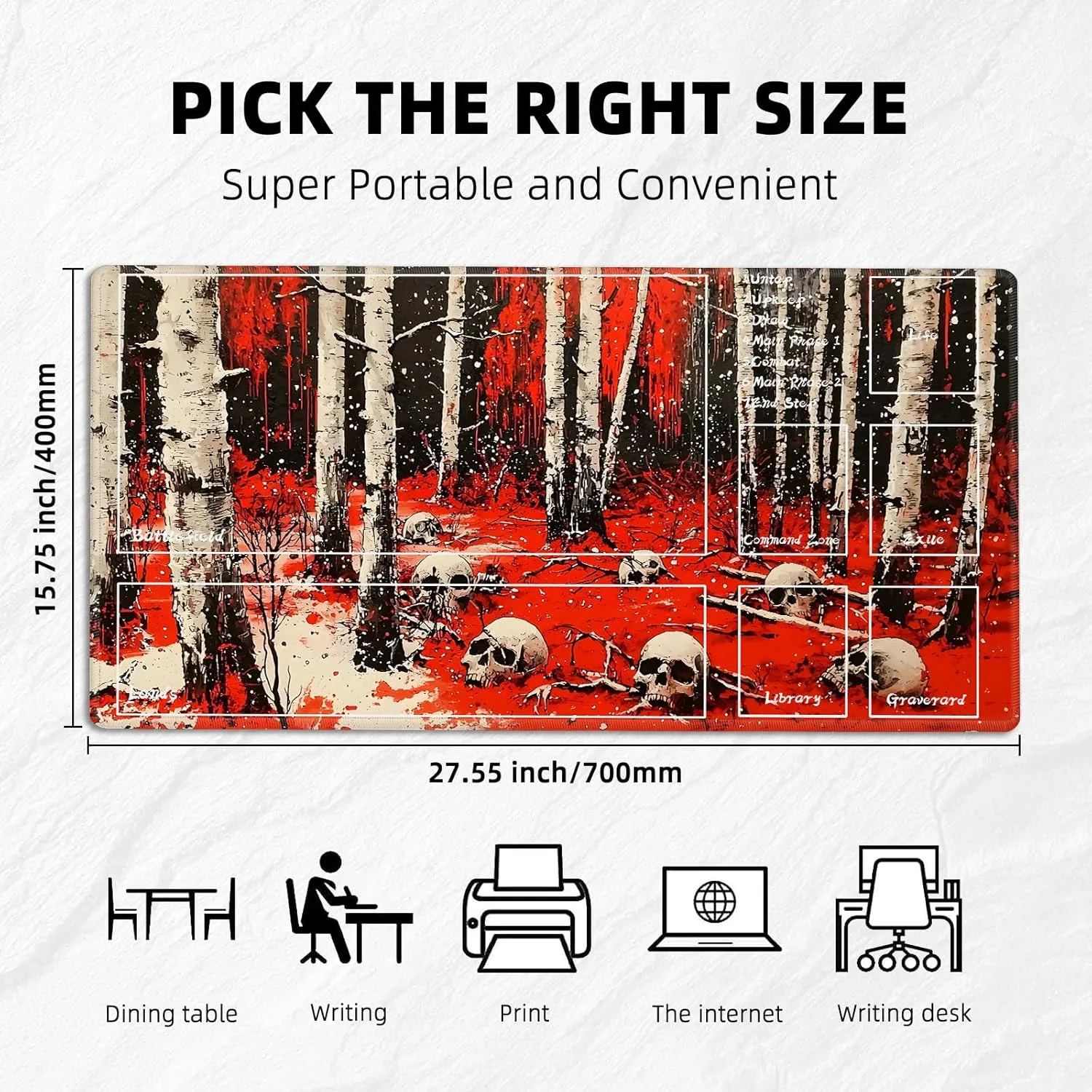 Card Playmats for MTG Playmat with Zones gigantic elevate injure bromine astute prior Storage Bag,for TCG Playmat and Playing Card Mat for Magic Board Games, Skulls Non Slip Stitched Edges Game Mat, Rollable Foldable 