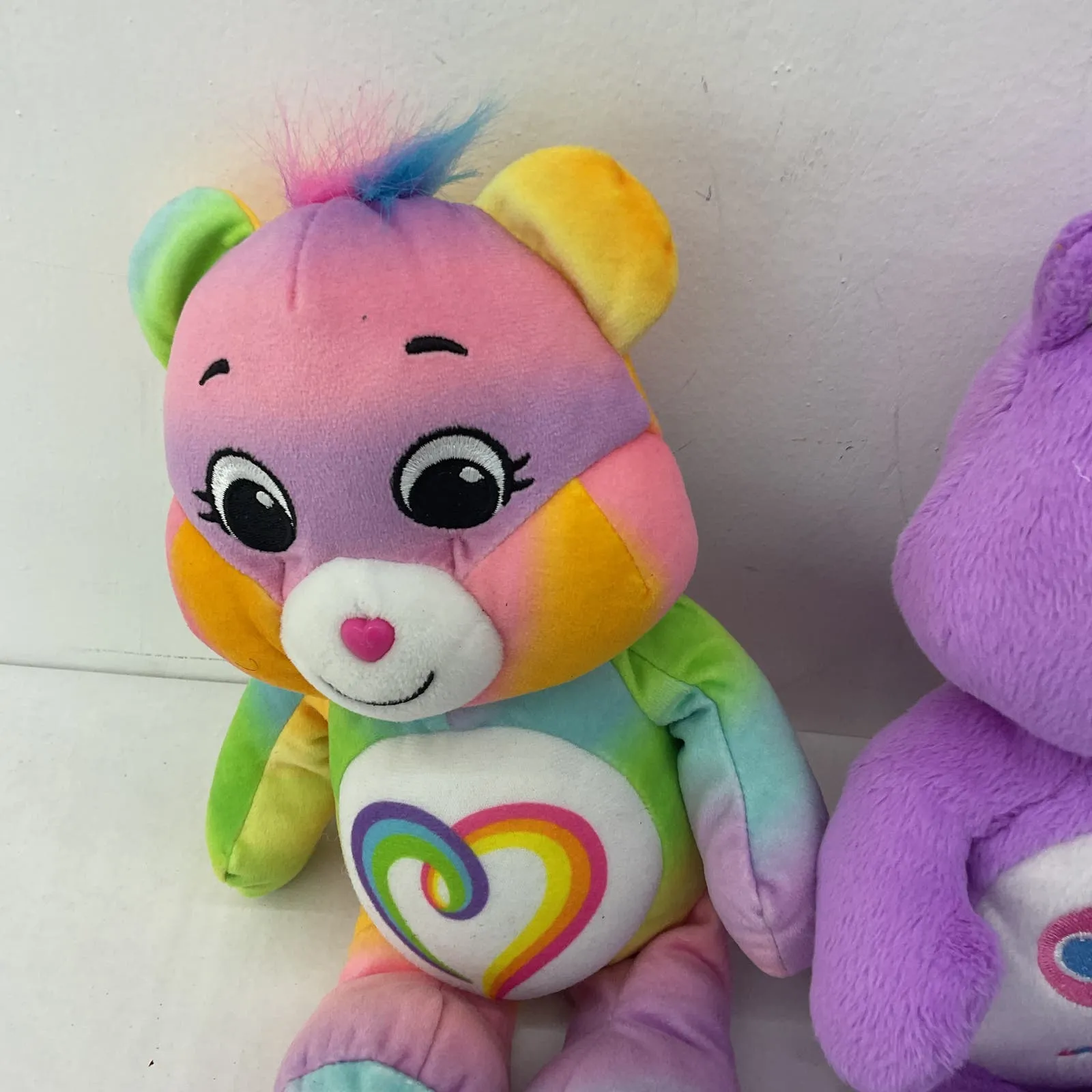 Care Bears Purple Blue Tie Die Green Stuffed Animal Plush Lot Kite