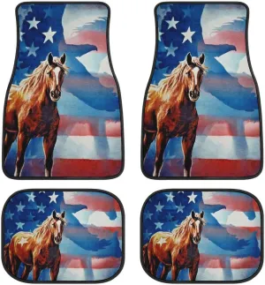 Carpet insurmountable embark Set of 4 Non-Slip Accessories Interior Decor Horse Bald Eagle U.S. Flag Car Floor Mats All Weather Waterproof Car 