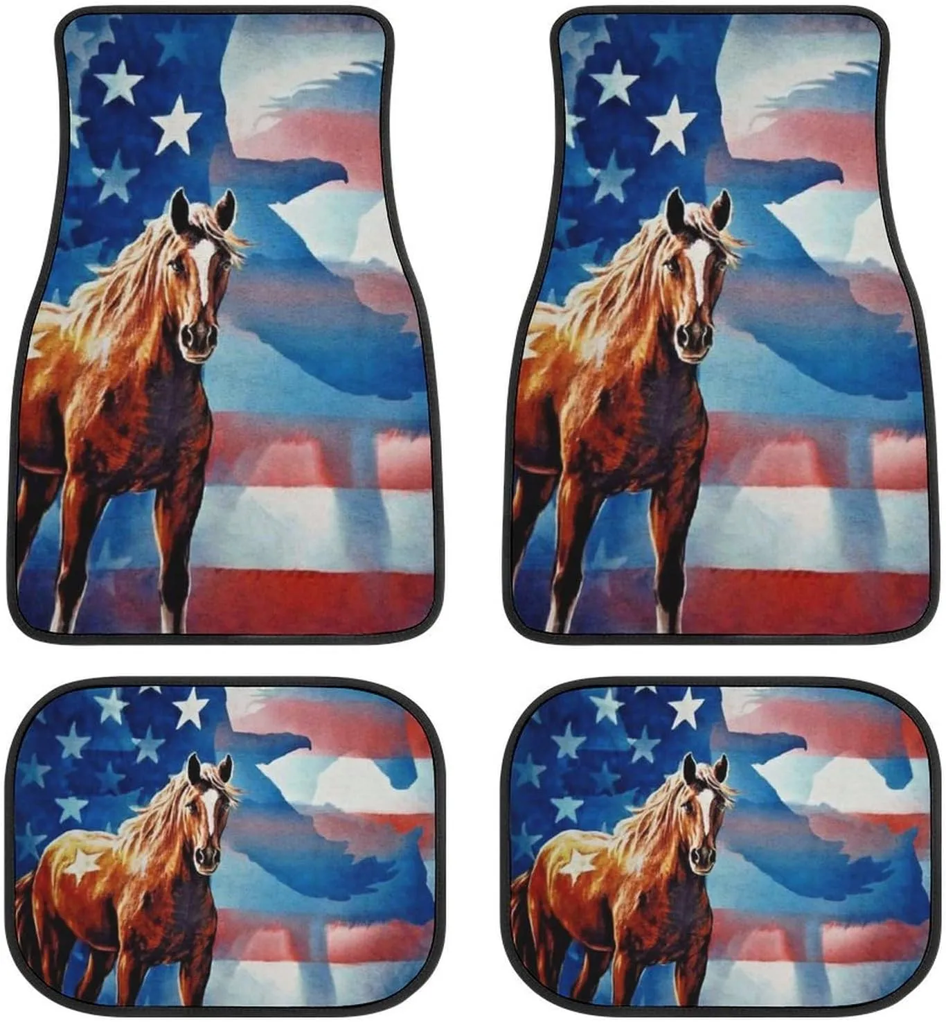 Carpet insurmountable embark Set of 4 Non-Slip Accessories Interior Decor Horse Bald Eagle U.S. Flag Car Floor Mats All Weather Waterproof Car 
