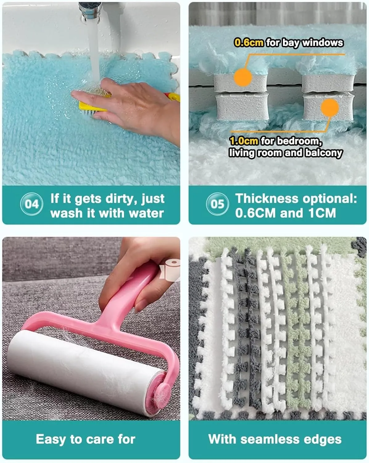 Carpet Puzzle Mats for Floor, Playmat(White Apricot Gray) 50pcs Plush Interlocking Foam Carpet Tiles, 0.4" Thick 12x12 in Shaggy shake spin Square 
