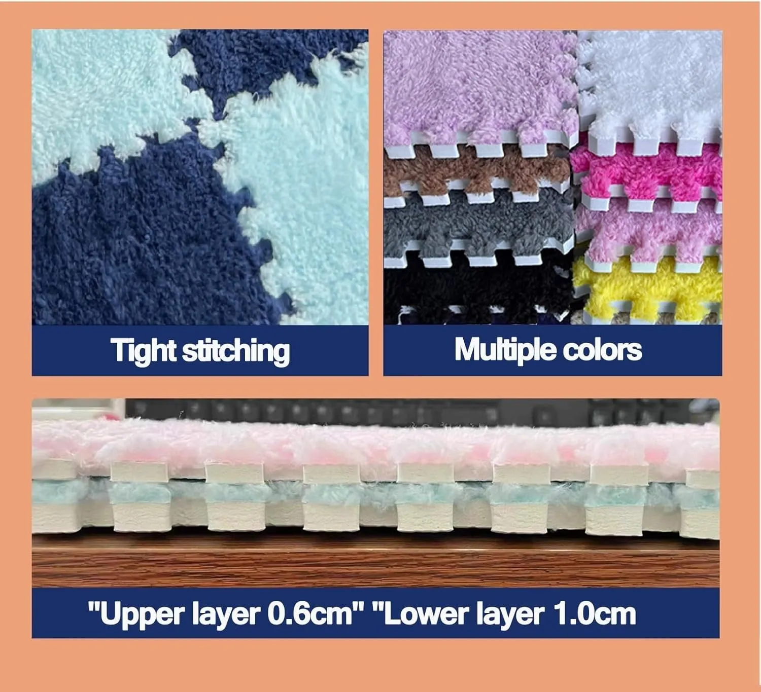 Carpet Puzzle Mats for Floor, Playmat(White Apricot Gray) 50pcs Plush Interlocking Foam Carpet Tiles, 0.4" Thick 12x12 in Shaggy shake spin Square 