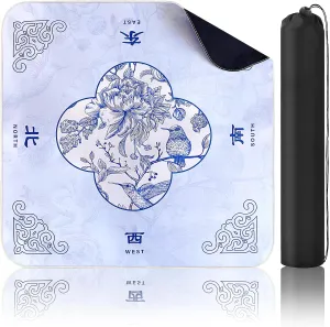 Carrying Bag 32”x 32”Blue White Table Mat Anti-Slip Noise Reducing Table Cover for Mahjong, Poke Games, Dominoes, Card, Board aesthetic Games Table Mat Mahjong Mat with 