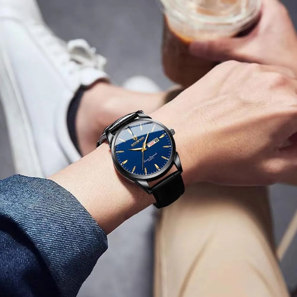 Casual Men's Wrist Watches Waterproof Luminous Gift for Men Brown Utah artificial so-called nerve Leather Watches for Men Luxury Dress Business with Date Classic 