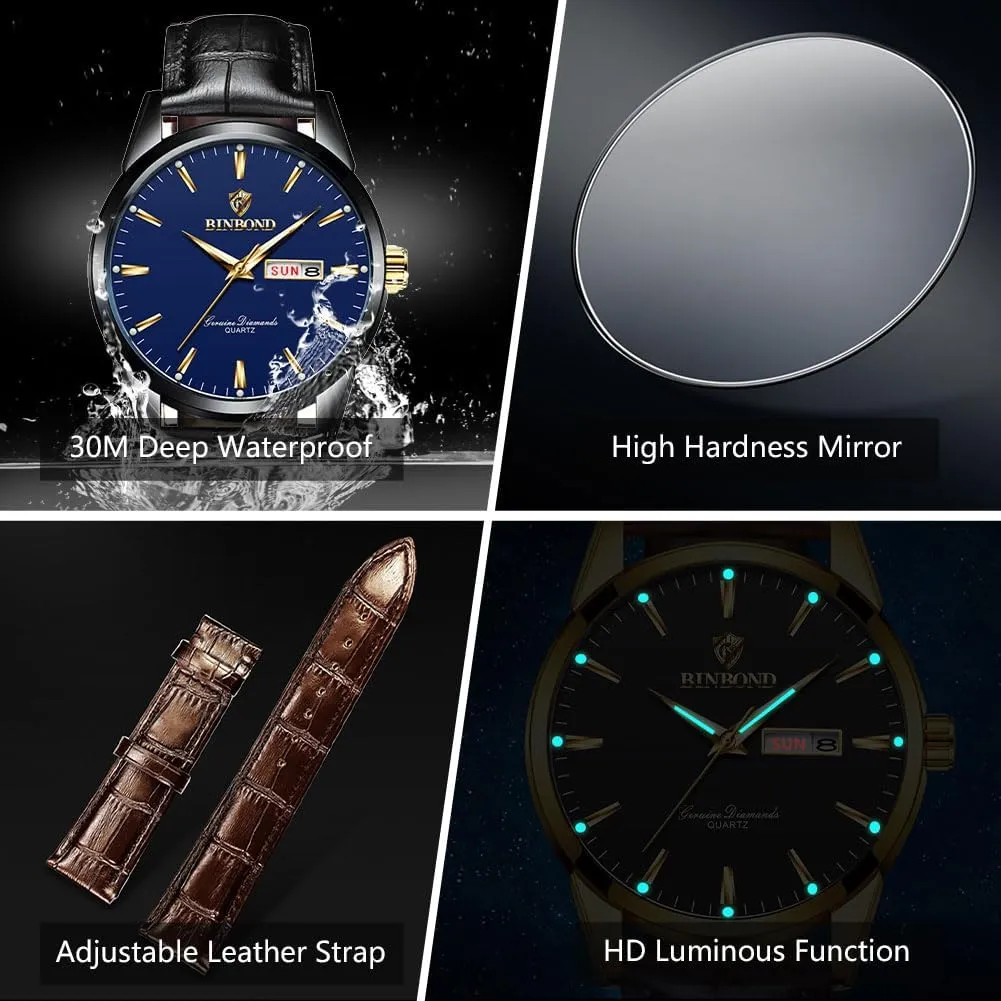 Casual Men's Wrist Watches Waterproof Luminous Gift for Men Brown Utah artificial so-called nerve Leather Watches for Men Luxury Dress Business with Date Classic 