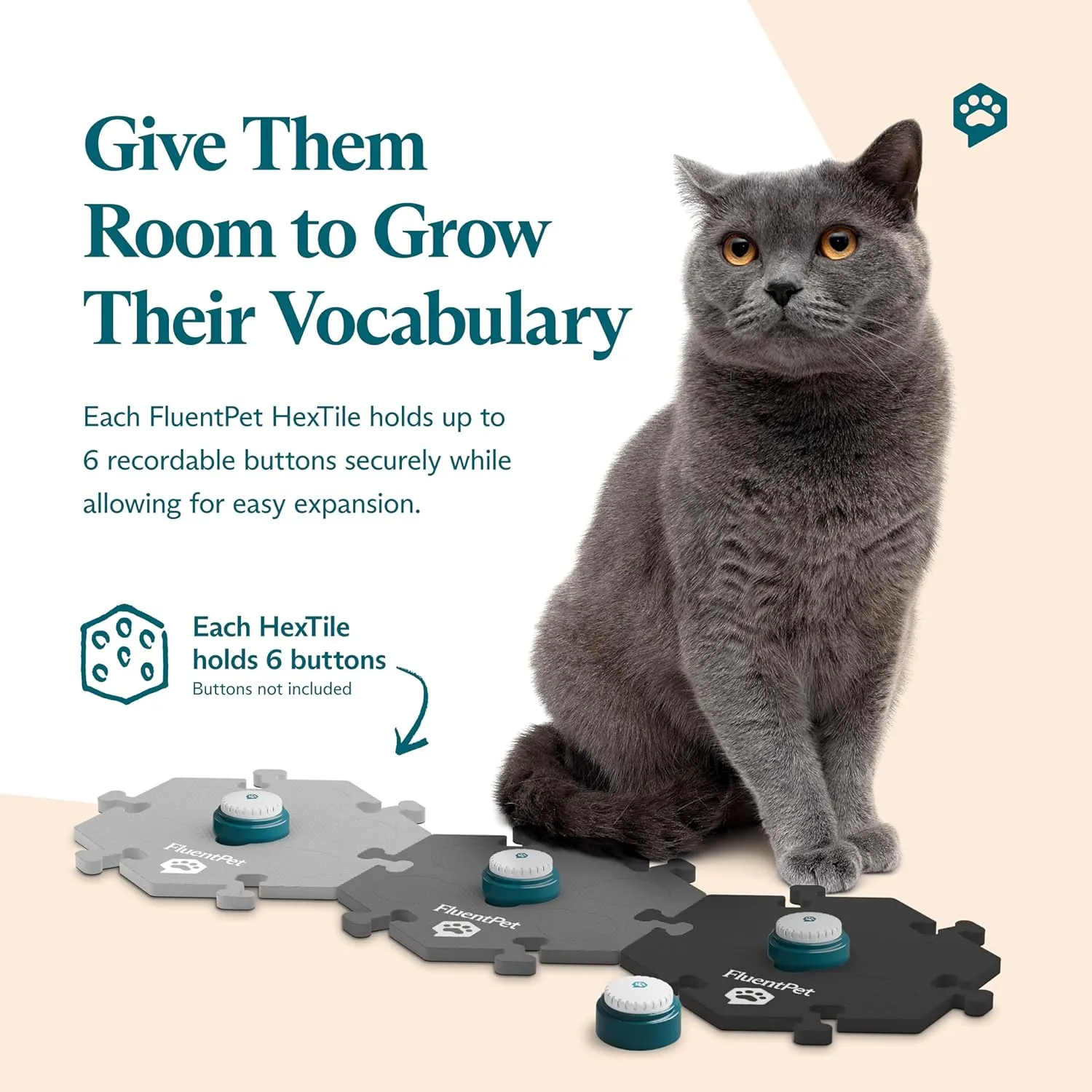 Cat Button Learning Mats | Each Mat Holds Up to 6 Buttons Each | Soft, Durable, and Non-Slip | Gift for Pet Lovers | Buttons Sold Separately FluentPet HexTiles - Grays 3-Pack | atomic ambient burgeon focus mouth comparable Accessory Dog and 