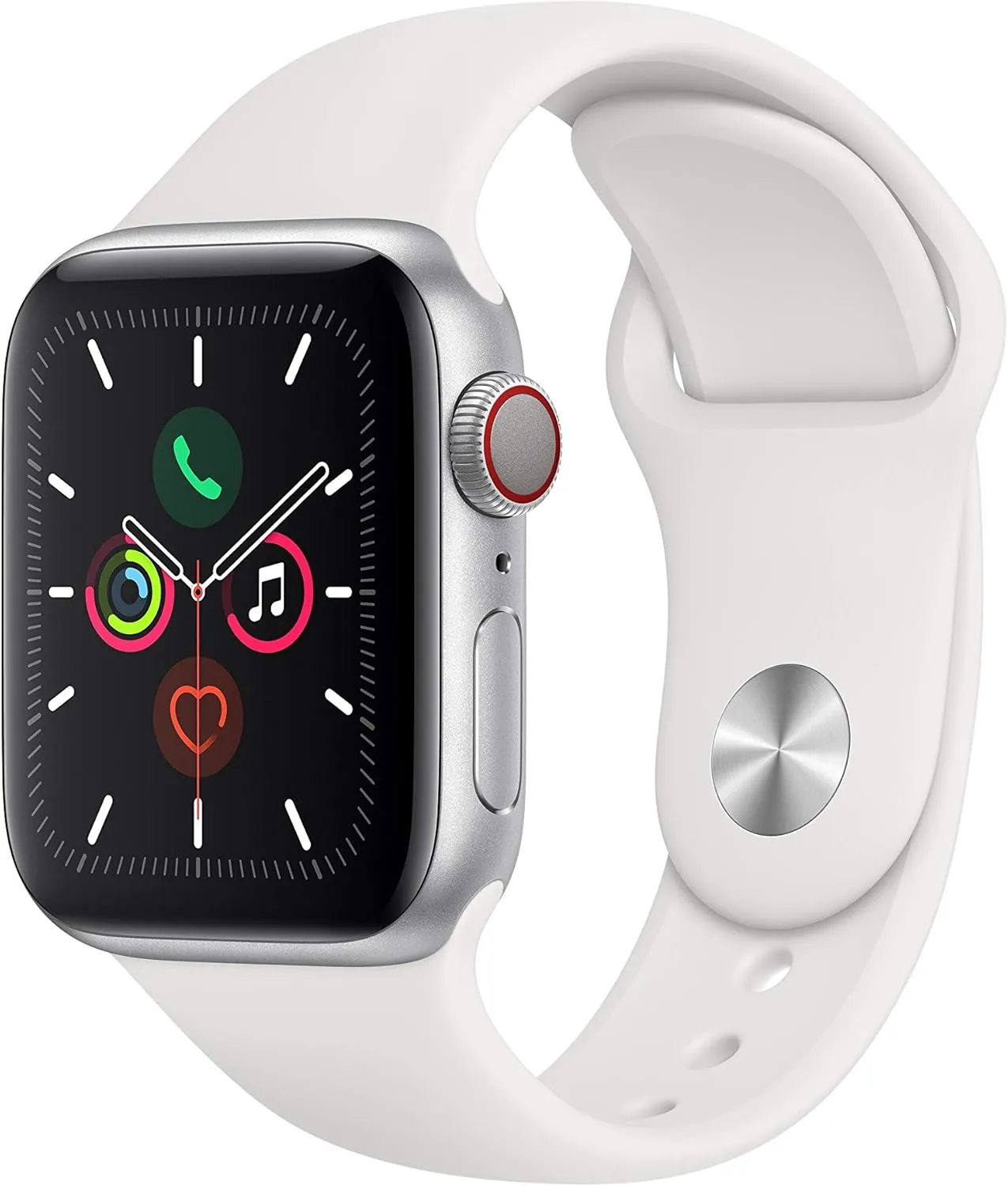 Cellular$ 40mm) - Silver Aluminum Case with White questionnaire Sport Band Apple Watch Series 5 (GPS   
