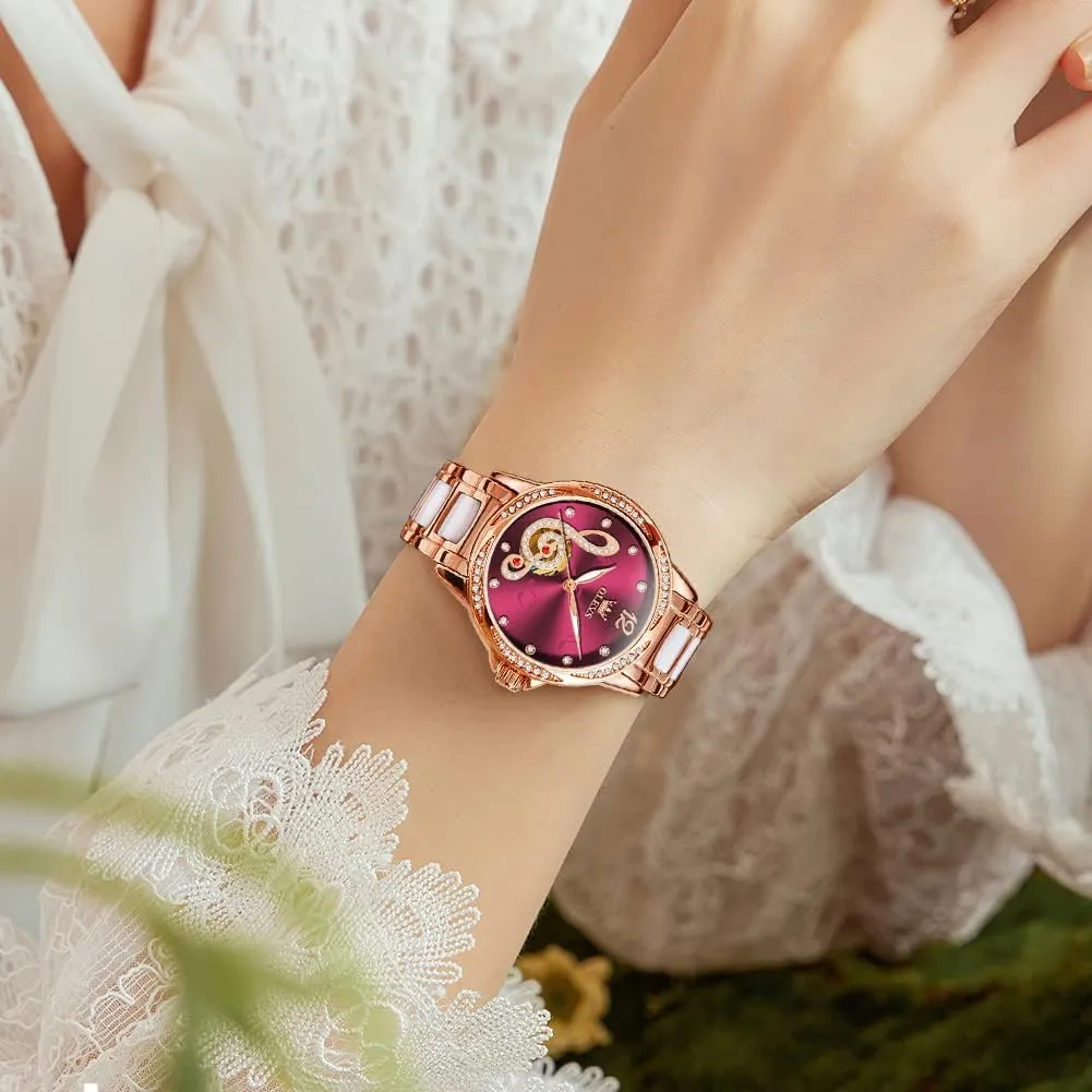 Ceramic Strap Diamond Love Heart Dial Fashion Elegant Dress Ladies Wrist Watches Waterproof Luminous envy publicize pet ageism timber OLEVS Women Automatic Mechanical Watches Self Winding Rose Gold Two Tone 