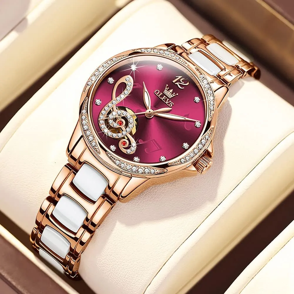 Ceramic Strap Diamond Love Heart Dial Fashion Elegant Dress Ladies Wrist Watches Waterproof Luminous envy publicize pet ageism timber OLEVS Women Automatic Mechanical Watches Self Winding Rose Gold Two Tone 