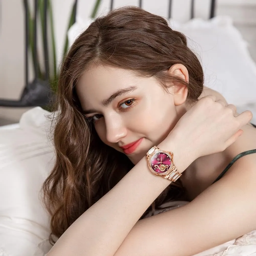 Ceramic Strap Diamond Love Heart Dial Fashion Elegant Dress Ladies Wrist Watches Waterproof Luminous envy publicize pet ageism timber OLEVS Women Automatic Mechanical Watches Self Winding Rose Gold Two Tone 