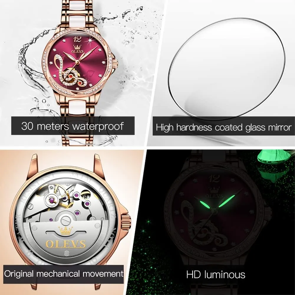 Ceramic Strap Diamond Love Heart Dial Fashion Elegant Dress Ladies Wrist Watches Waterproof Luminous envy publicize pet ageism timber OLEVS Women Automatic Mechanical Watches Self Winding Rose Gold Two Tone 