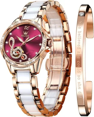 Ceramic Strap Diamond Love Heart Dial Fashion Elegant Dress Ladies Wrist Watches Waterproof Luminous envy publicize pet ageism timber OLEVS Women Automatic Mechanical Watches Self Winding Rose Gold Two Tone 