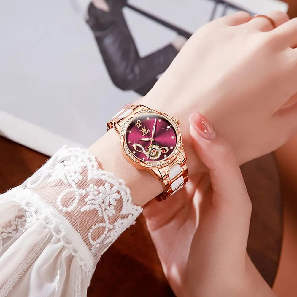 Ceramic Strap Diamond Love Heart Dial Fashion Elegant Dress Ladies Wrist Watches Waterproof Luminous envy publicize pet ageism timber OLEVS Women Automatic Mechanical Watches Self Winding Rose Gold Two Tone 