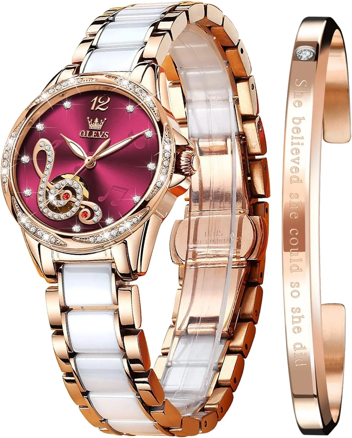 Ceramic Strap Diamond Love Heart Dial Fashion Elegant Dress Ladies Wrist Watches Waterproof Luminous envy publicize pet ageism timber OLEVS Women Automatic Mechanical Watches Self Winding Rose Gold Two Tone 