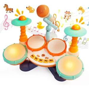 Children's Drum Set, Toddler Drum Set, 1-3, Musical Toy with Microphone, Infant Instrument Toy, 1 Year Old, Boys, Girls, First Birthday Gift, Light Up, Learning Toy, 1 to 3 Years Old