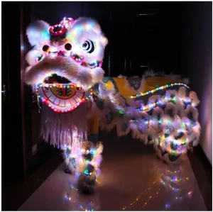 Chinese Festival Dragon Dance 2 Persons Party Lion Dance Costumes~/ Chinese Lion Dance Head with Led Light draft Boston Silk Dragon Dance 