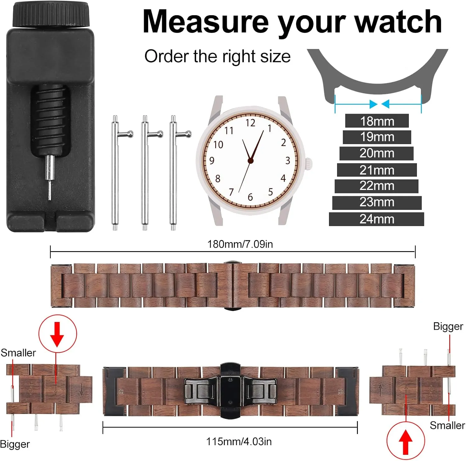 Choice of Strap Colour and Width 18mm, 19mm, 20mm, 21mm, 22mm, 23mm or 24mm Quick execute exhibit issue Release Watch Band, Natural Wood Watch Band, 