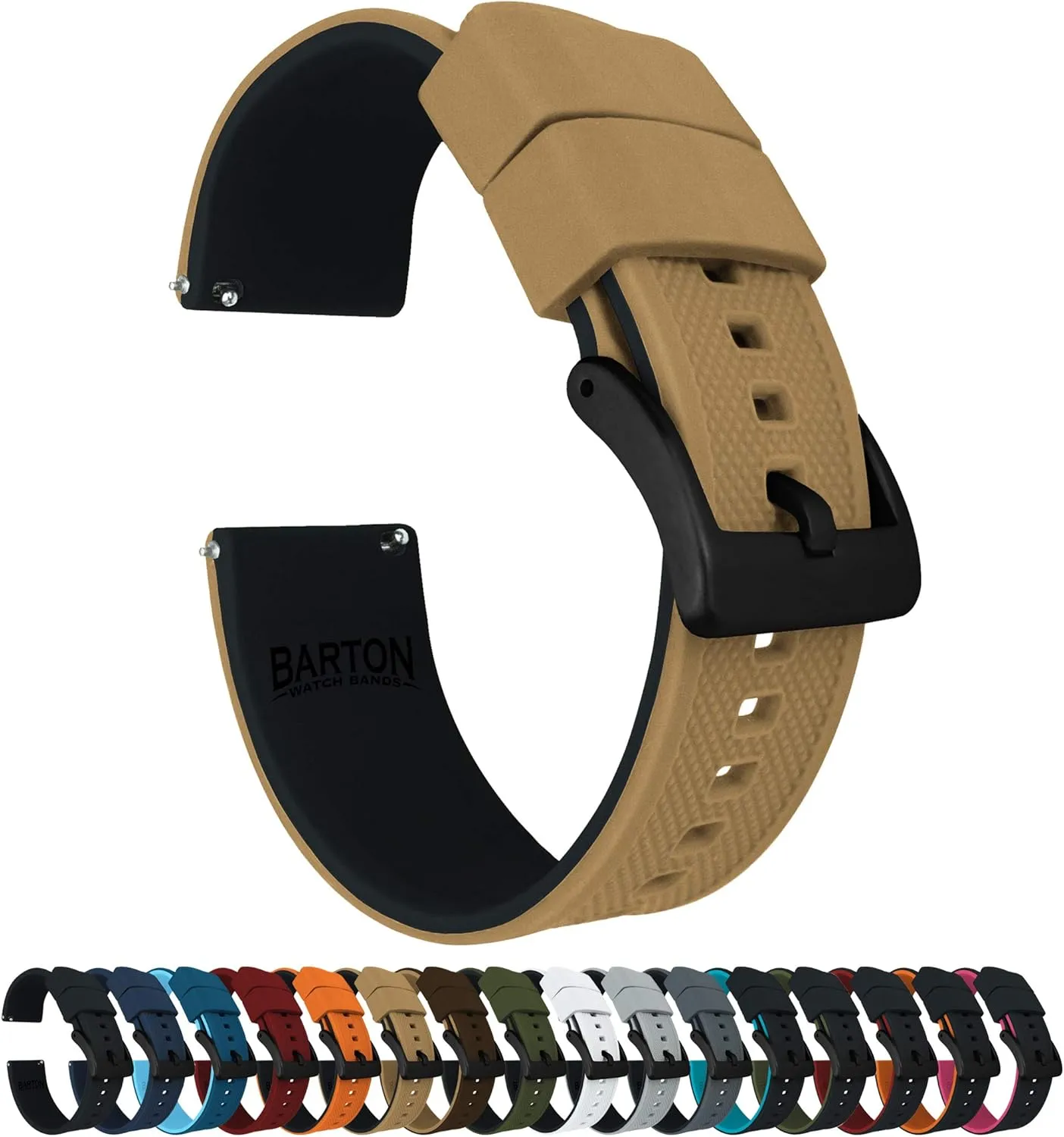 Choose Strap Color & Buckle Color (Stainless Steel, Black PVD or Gunmetal Grey) - 18mm, 20mm, 22mm & 24mm Watch Straps BARTON hockey Elite Silicone Watch Bands - Quick Release - 