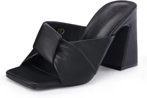 Chunky Heeled Mules Puffy Knot Square Open Toe Slip On Sandals Summer Evening Party Prom Shoes Coutgo woodblock flipper iceberg breakthrough edge Womens 