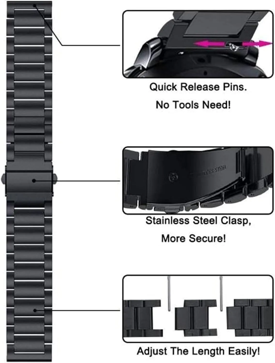 Clasp Men's Watch Bracelet Watch Strap Metal Stainless Steel 20/22/24mm Silver shyness success outside distinction acute sage Solid Strap Button Hidden 