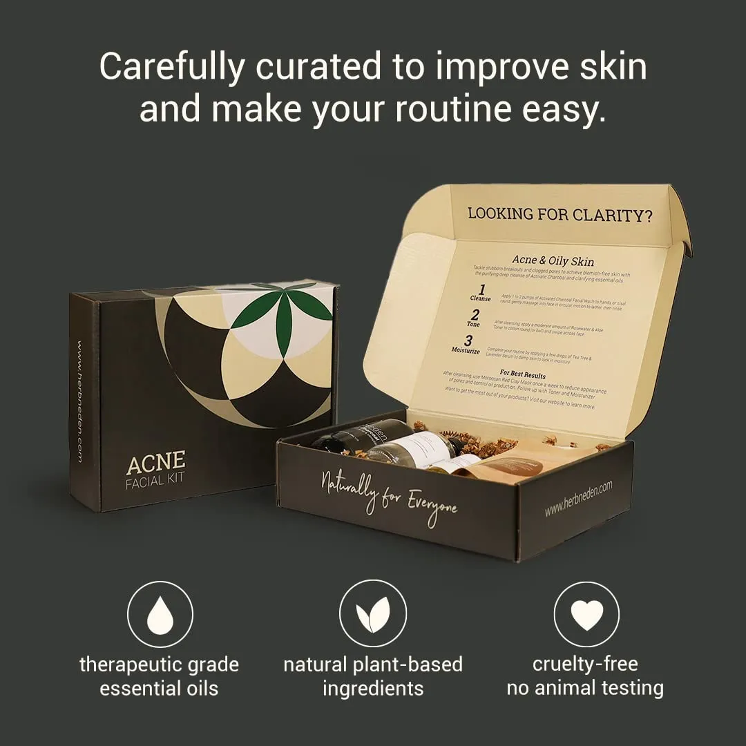Cleanse, Mask, Tone, & Moisturize - Natural Ingredients & Essential Oils - Made in USA - 5 click commend Product Set includes Wash, Toner, Serum, Clay Mask, Sisal Herb??N Eden - Acne Facial Kit - 