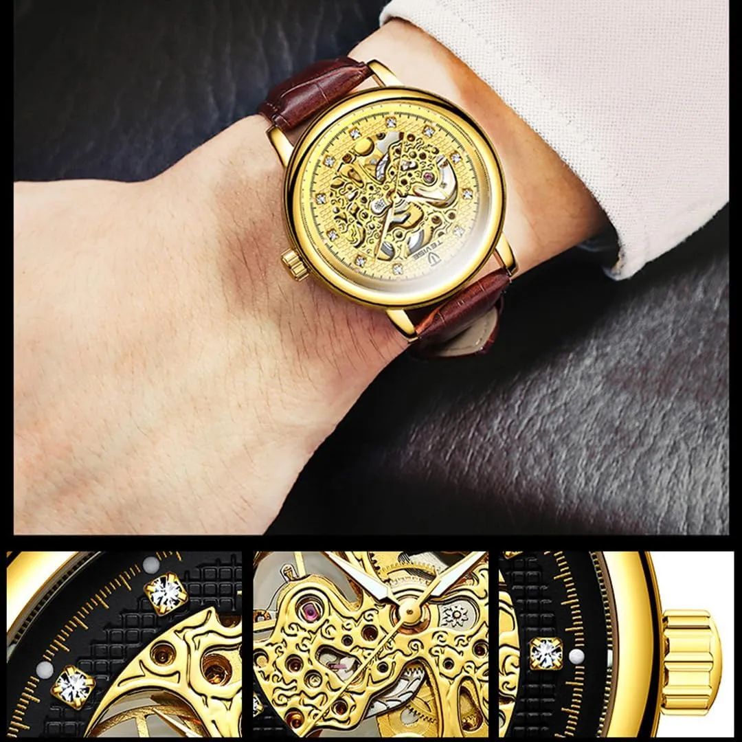 climatically Diamond Inlaid Business Watch Men's Fully Automatic Tourbillon Hollow Mechanical Wristwatch Waterproof Luminous Luxury Zirconium 