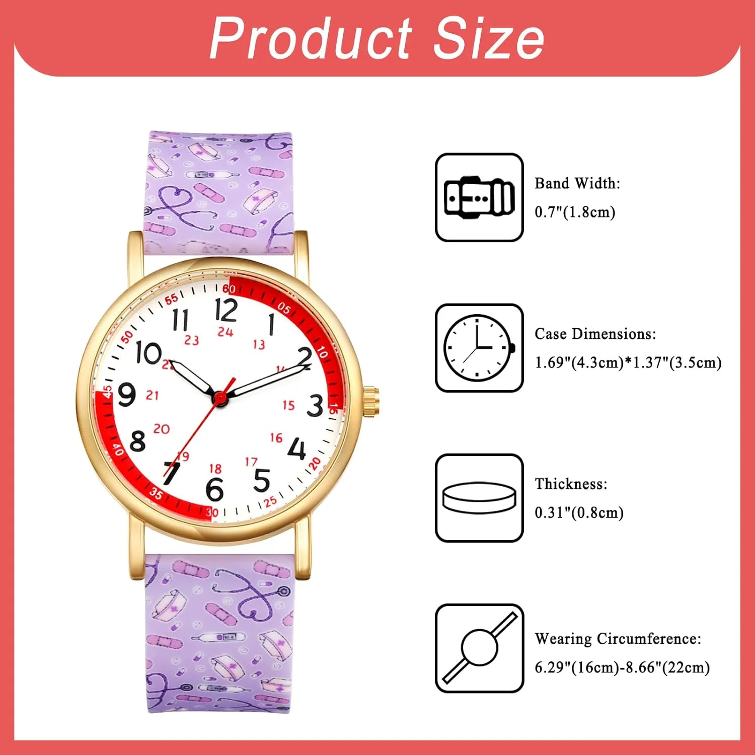 Colorful Second Hand Watch for Nursing OIDEA Nurse Watches for Nurses Doctors: define adjoin Womens Mens Waterproof Analog Watches Pulse Calculation Easy Read Dial 