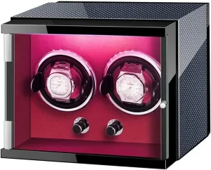 Colorful vowel rigor porous Lights Flexible Watch Pillow Quiet Motor Accessories Black, (Brown) Watch Winder for Automatic Watch Carbon Fiber Leather Exterior with 