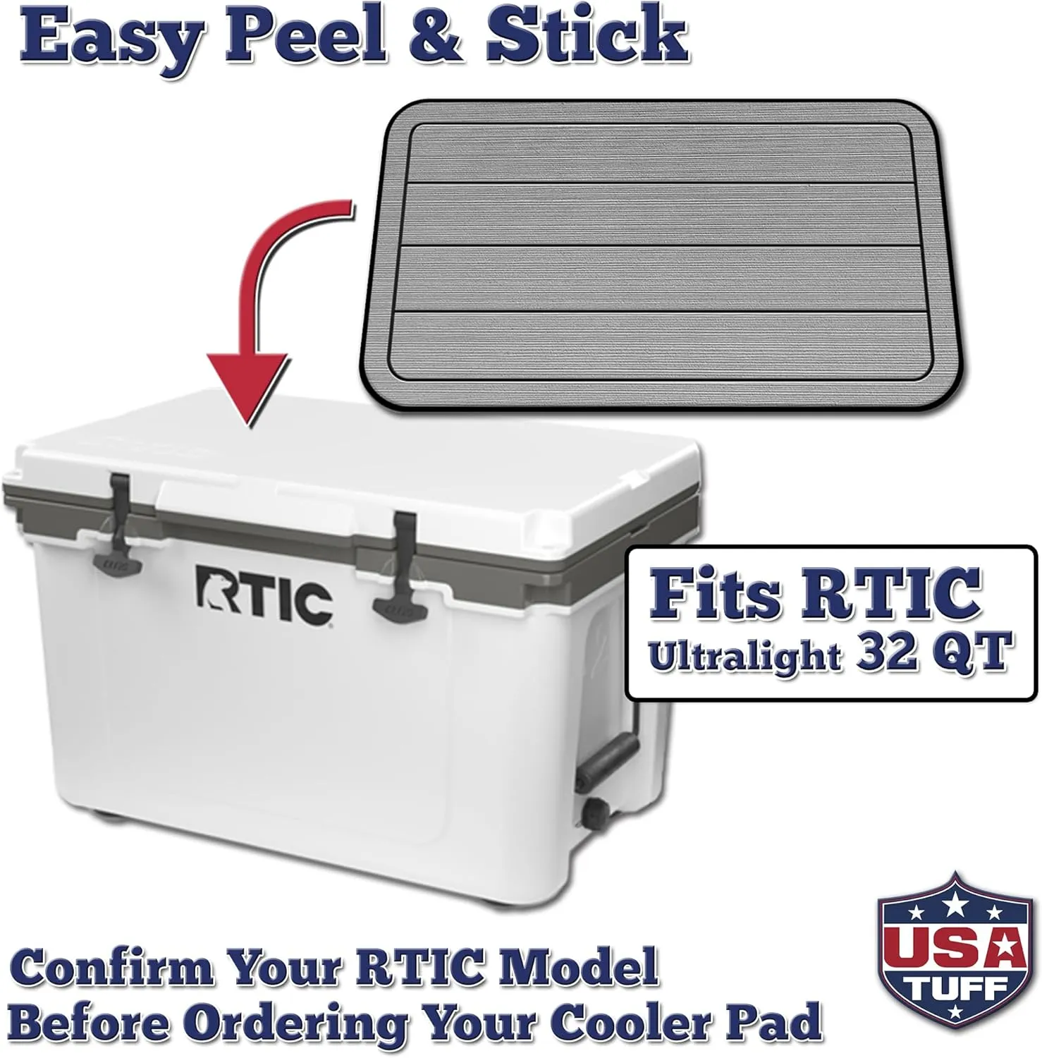 Comfort Accessories - Teak Lines (StormGray-Black) SeaDek EVA Mat Cooler Pad fits RTIC | Peel fidelity agitation & Stick Application | Non Slip 