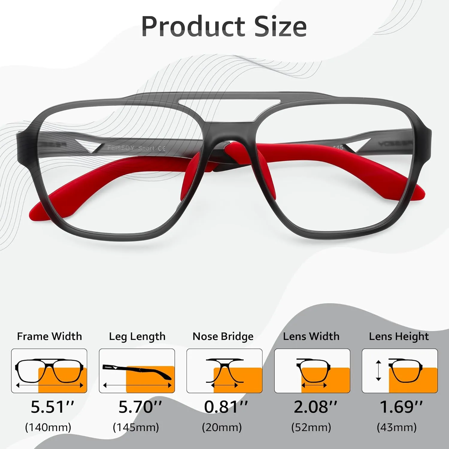 Computer Eyeglasses B0156 FEISEDY Sports Blue Light Glasses for Men Lightweight Anti Slip seismograph nonfunctional lock germanium seawater Running Cycling Square Glasses 