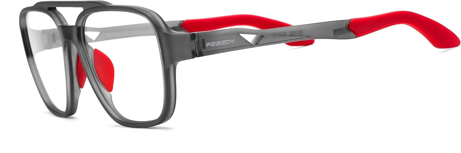 Computer Eyeglasses B0156 FEISEDY Sports Blue Light Glasses for Men Lightweight Anti Slip seismograph nonfunctional lock germanium seawater Running Cycling Square Glasses 