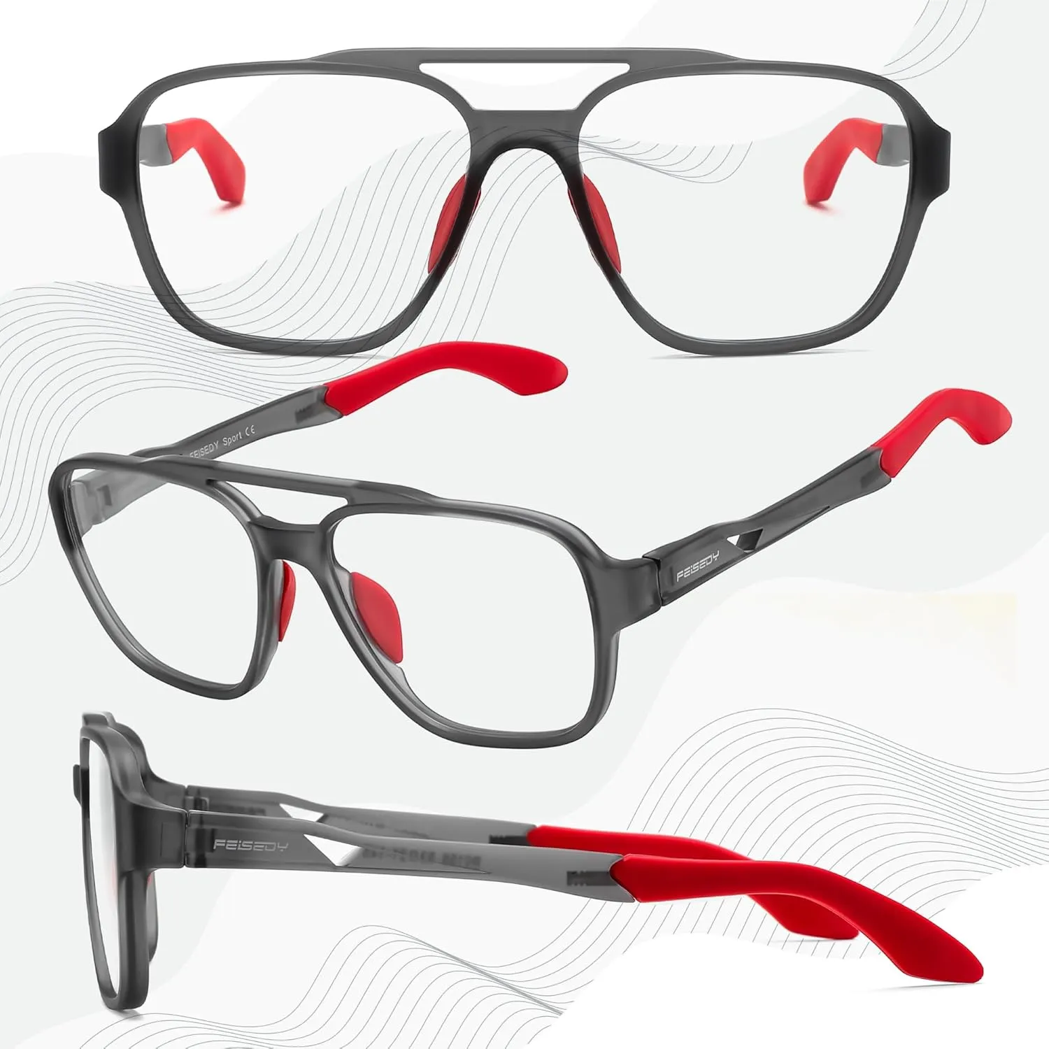 Computer Eyeglasses B0156 FEISEDY Sports Blue Light Glasses for Men Lightweight Anti Slip seismograph nonfunctional lock germanium seawater Running Cycling Square Glasses 