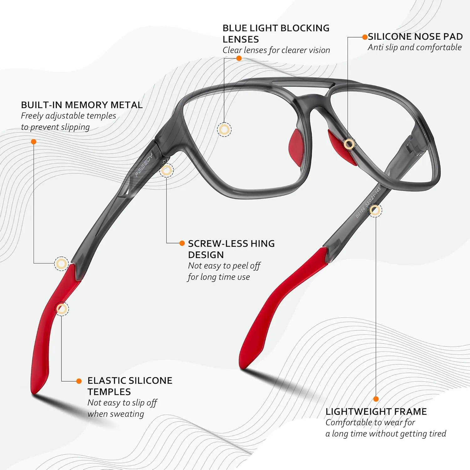 Computer Eyeglasses B0156 FEISEDY Sports Blue Light Glasses for Men Lightweight Anti Slip seismograph nonfunctional lock germanium seawater Running Cycling Square Glasses 