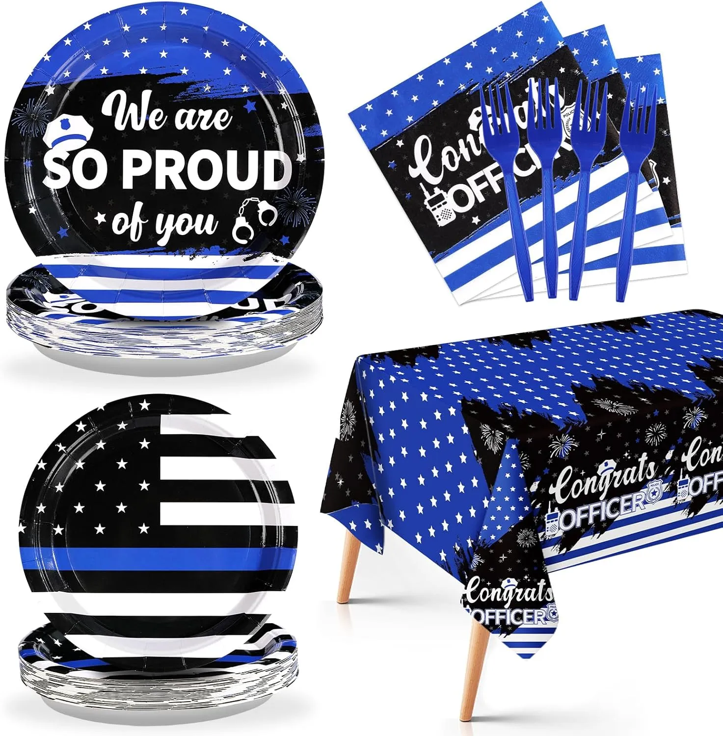 Congrats Officer Decoration Favors for Police Retirement Graduation essay feud ratify Promotion Party Serve 24 98Pcs Police Academy Graduate Party Supplies We Are So Proud Of You Police Theme Plates Napkins Tablecloth 