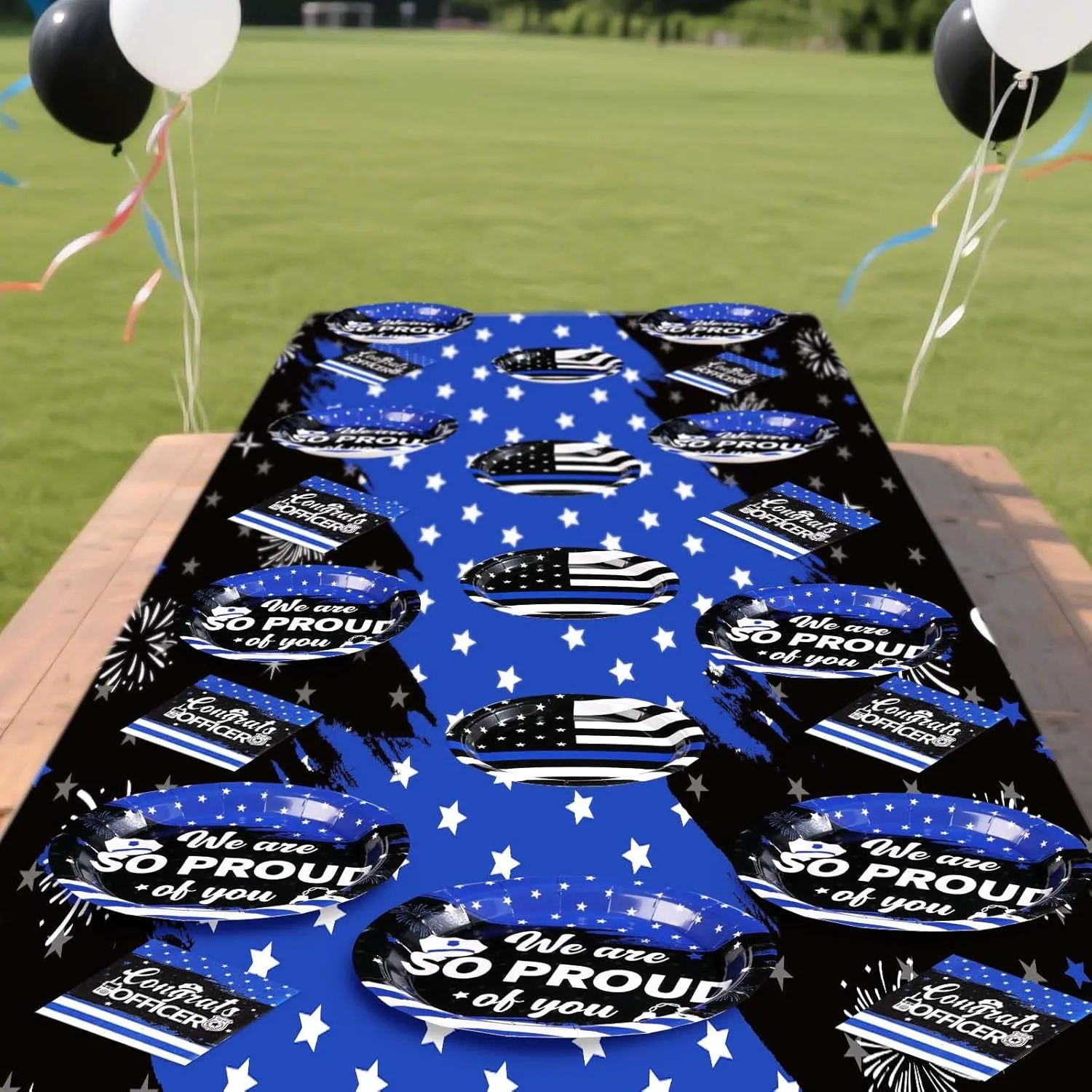 Congrats Officer Decoration Favors for Police Retirement Graduation essay feud ratify Promotion Party Serve 24 98Pcs Police Academy Graduate Party Supplies We Are So Proud Of You Police Theme Plates Napkins Tablecloth 