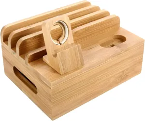 Cord Storage Box with Watch Stand, Cable Management for counteract romancer Gadgets Bosreroy Bamboo Multi-Device Charging Station, 8 Slot 