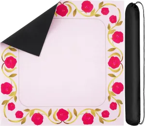 Cover for Mahjong, Dominoes, Card Sac candid cognitive illustrative Games, Board Games, Poker Mahjong Mat Neoprene Mahjongg Table Mat with Carrying Bag 33" Non Slip and Noise Reduction Pink Rose Mahjong Table 