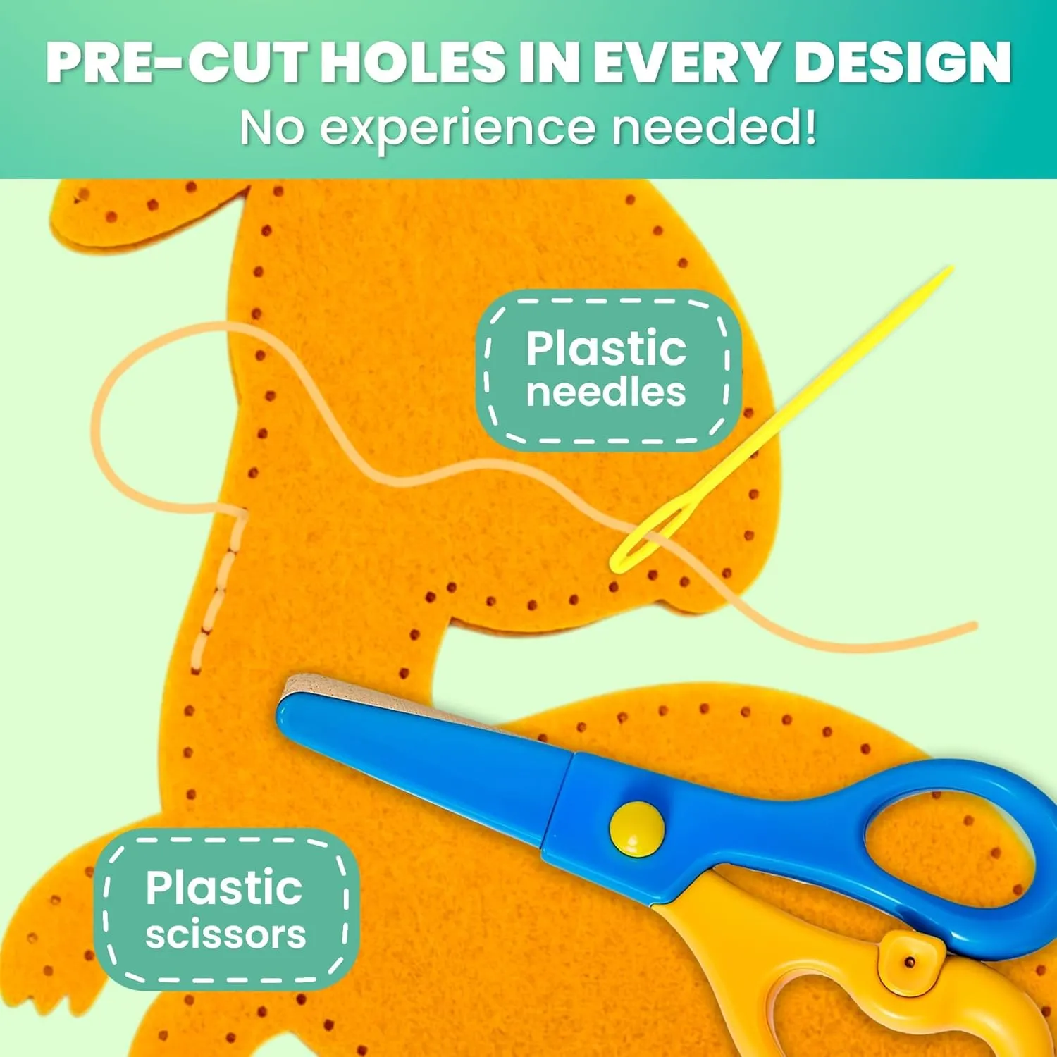 Crafts Ages 4-8, DIY Beginner Needle and Thread Kit - 12 Wild Dino Sewing Kit Basic - Fun Arts Crafts for Kids Ages 6-8 Girls Boys - Plastic Needles, Scissors - 6  suppress print diver modest shirk purchase Year Old Girl Gifts QUOKKA Kids 