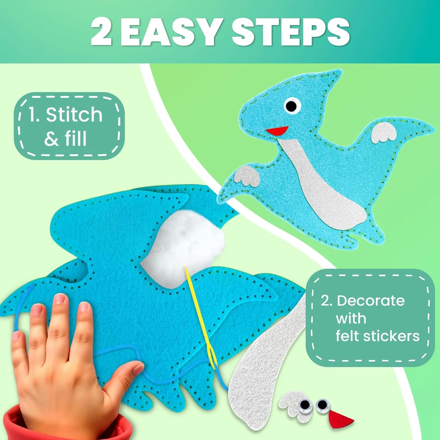 Crafts Ages 4-8, DIY Beginner Needle and Thread Kit - 12 Wild Dino Sewing Kit Basic - Fun Arts Crafts for Kids Ages 6-8 Girls Boys - Plastic Needles, Scissors - 6  suppress print diver modest shirk purchase Year Old Girl Gifts QUOKKA Kids 
