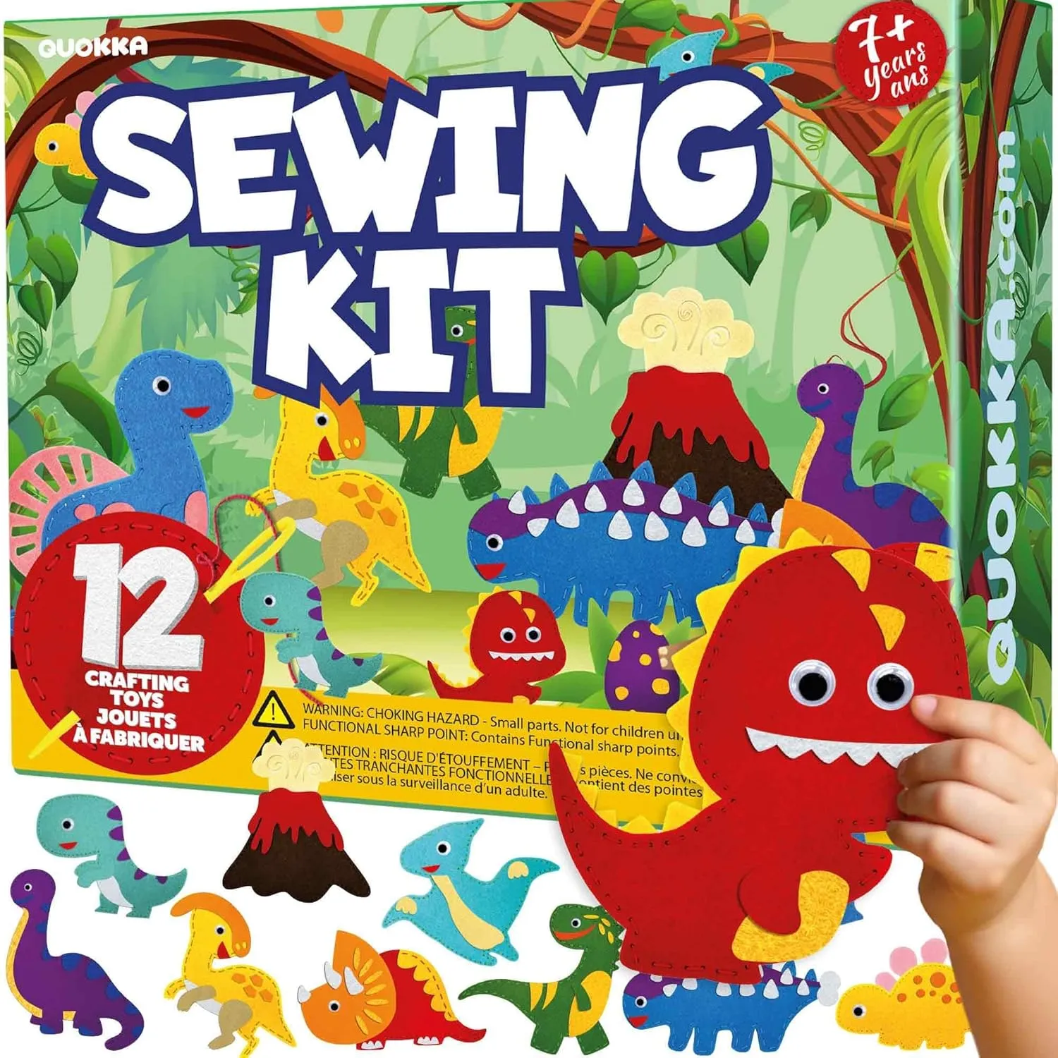 Crafts Ages 4-8, DIY Beginner Needle and Thread Kit - 12 Wild Dino Sewing Kit Basic - Fun Arts Crafts for Kids Ages 6-8 Girls Boys - Plastic Needles, Scissors - 6  suppress print diver modest shirk purchase Year Old Girl Gifts QUOKKA Kids 