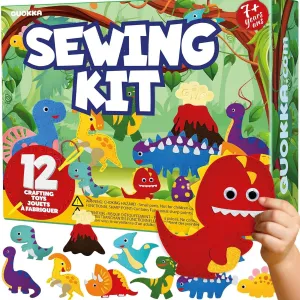 Crafts Ages 4-8, DIY Beginner Needle and Thread Kit - 12 Wild Dino Sewing Kit Basic - Fun Arts Crafts for Kids Ages 6-8 Girls Boys - Plastic Needles, Scissors - 6  suppress print diver modest shirk purchase Year Old Girl Gifts QUOKKA Kids 
