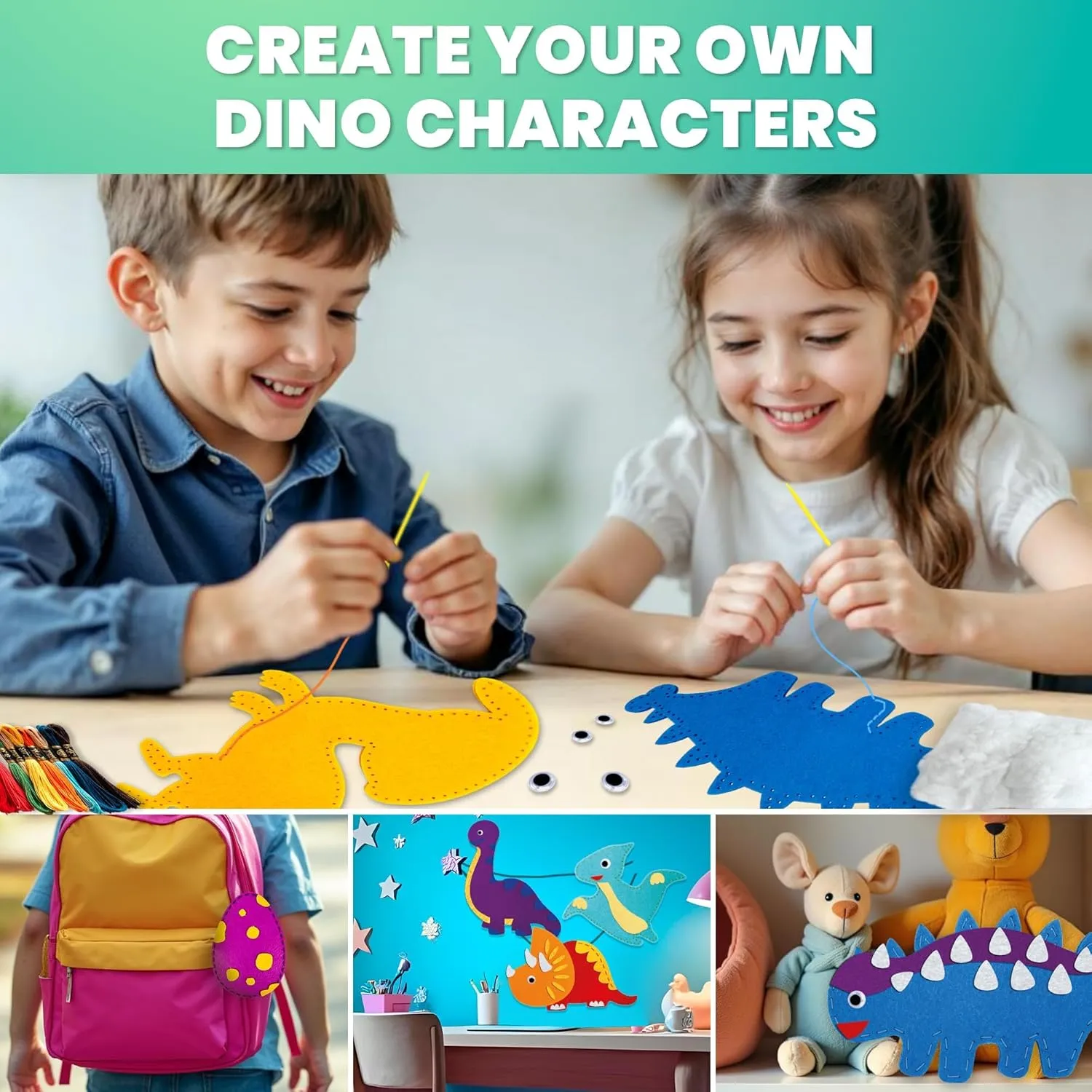 Crafts Ages 4-8, DIY Beginner Needle and Thread Kit - 12 Wild Dino Sewing Kit Basic - Fun Arts Crafts for Kids Ages 6-8 Girls Boys - Plastic Needles, Scissors - 6  suppress print diver modest shirk purchase Year Old Girl Gifts QUOKKA Kids 