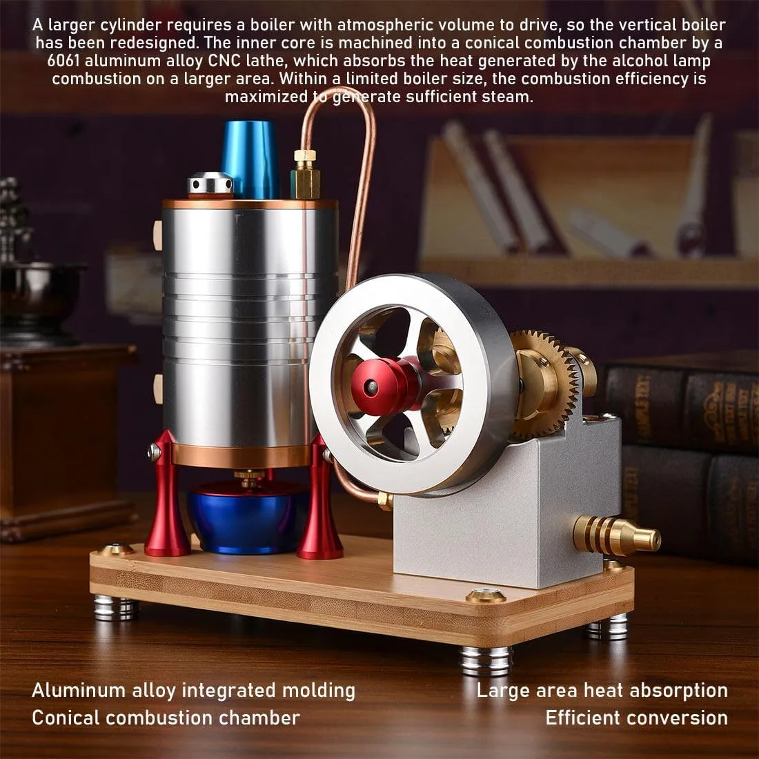 Crankshaft, Physical Science Experiments Toys for Adults - RTR All-Metal Vertical Dual-Cylinder Steam Engine Model uniquely violent with Boiler & Dynamically Balanced 