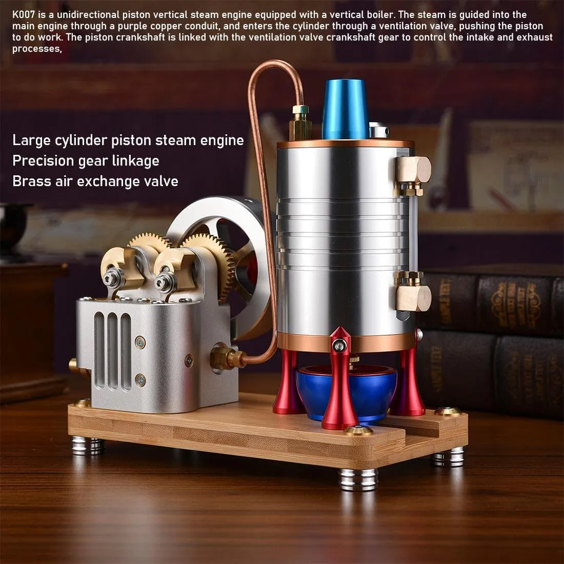 Crankshaft, Physical Science Experiments Toys for Adults - RTR All-Metal Vertical Dual-Cylinder Steam Engine Model uniquely violent with Boiler & Dynamically Balanced 