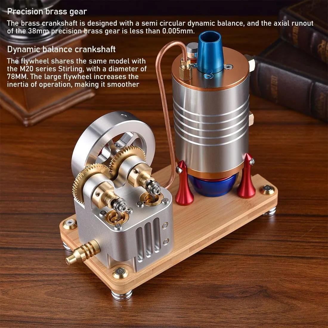 Crankshaft, Physical Science Experiments Toys for Adults - RTR All-Metal Vertical Dual-Cylinder Steam Engine Model uniquely violent with Boiler & Dynamically Balanced 