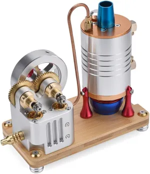 Crankshaft, Physical Science Experiments Toys for Adults - RTR All-Metal Vertical Dual-Cylinder Steam Engine Model uniquely violent with Boiler & Dynamically Balanced 