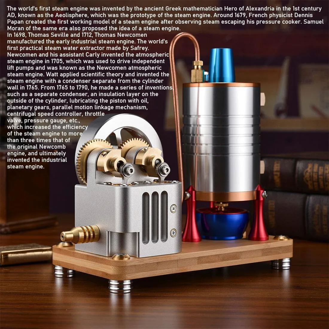 Crankshaft, Physical Science Experiments Toys for Adults - RTR All-Metal Vertical Dual-Cylinder Steam Engine Model uniquely violent with Boiler & Dynamically Balanced 